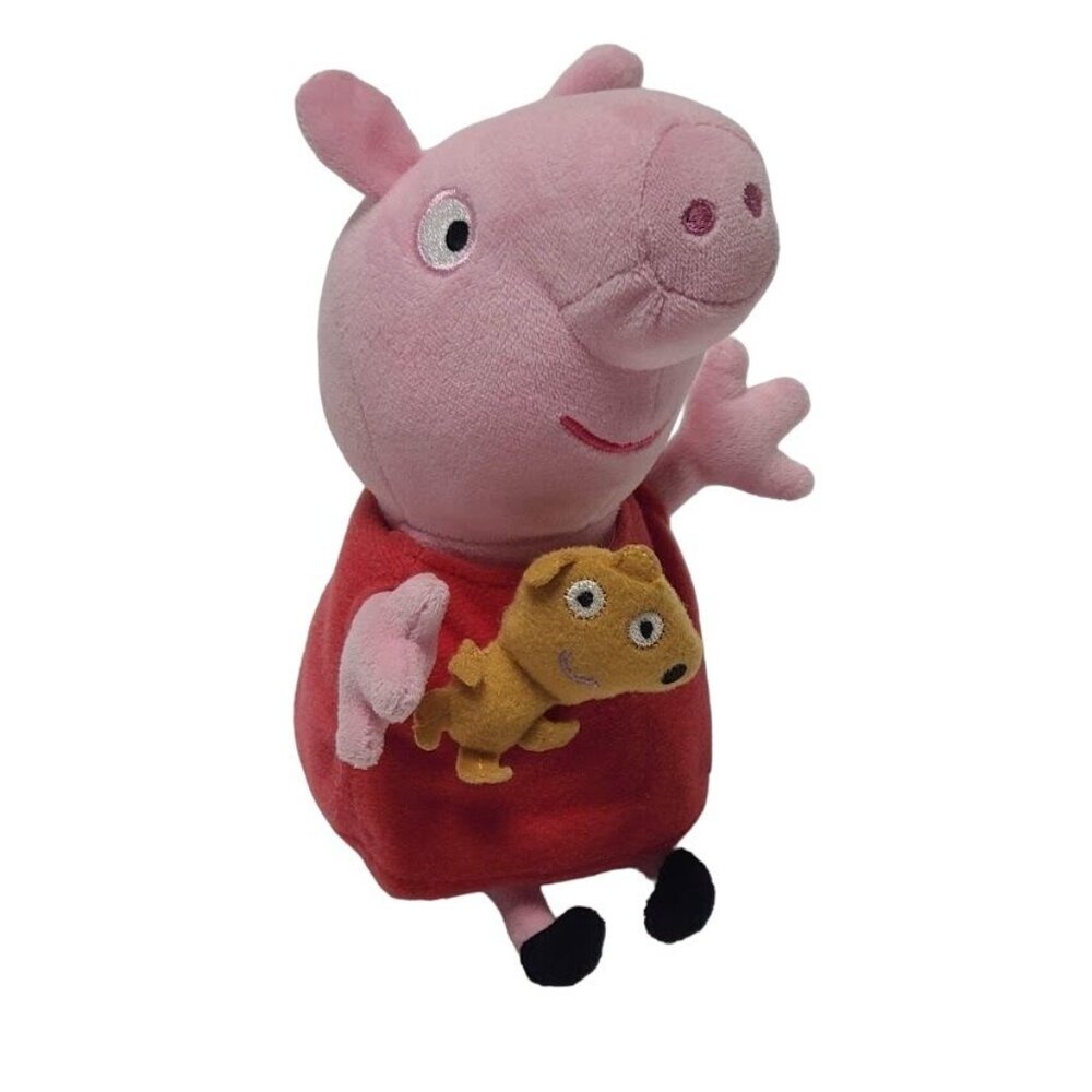 TY Peppa Pig Plush Holding Teddy Bear Beanie Baby 6” 2015 Pink Pig - Picture 1 of 10